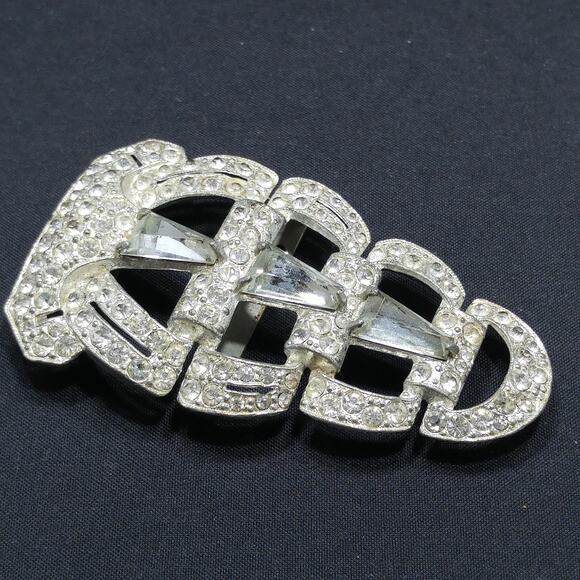 Vintage Clear Rhinestone Ladies Belt Buckle, Pot Metal, 1930s Vintage - Picture 7 of 10